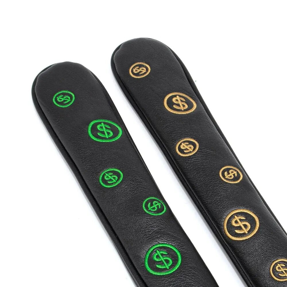 Dollar Sign Design Black Leather Golf Alignment Stick Cover
