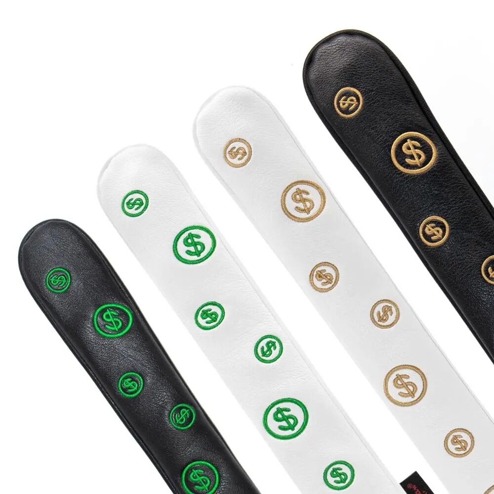 White Leather Dollar Sign Embriodered Golf Alignment Stick Cover