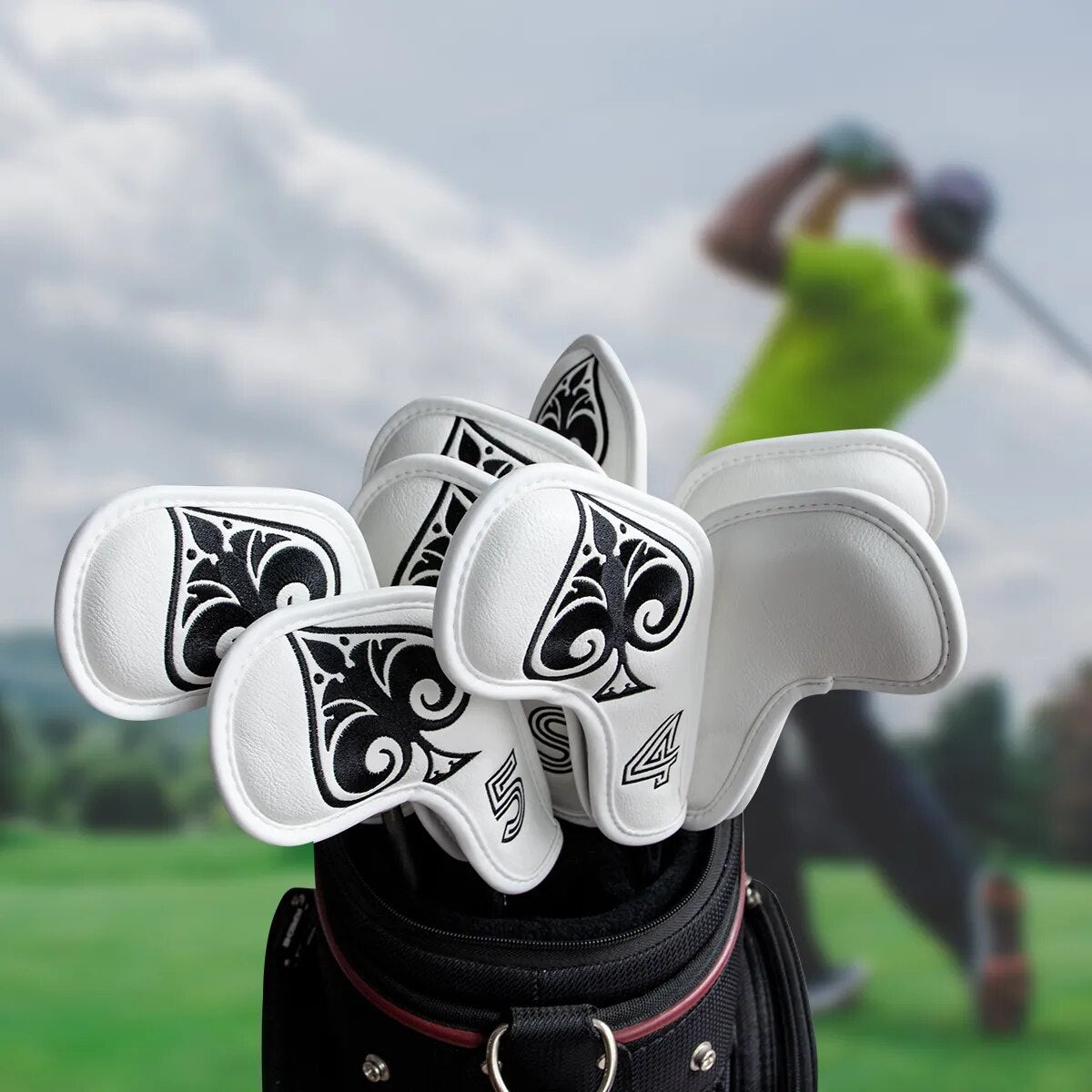 White Ace of Spades Leather Golf Iron Head Covers 10pcs