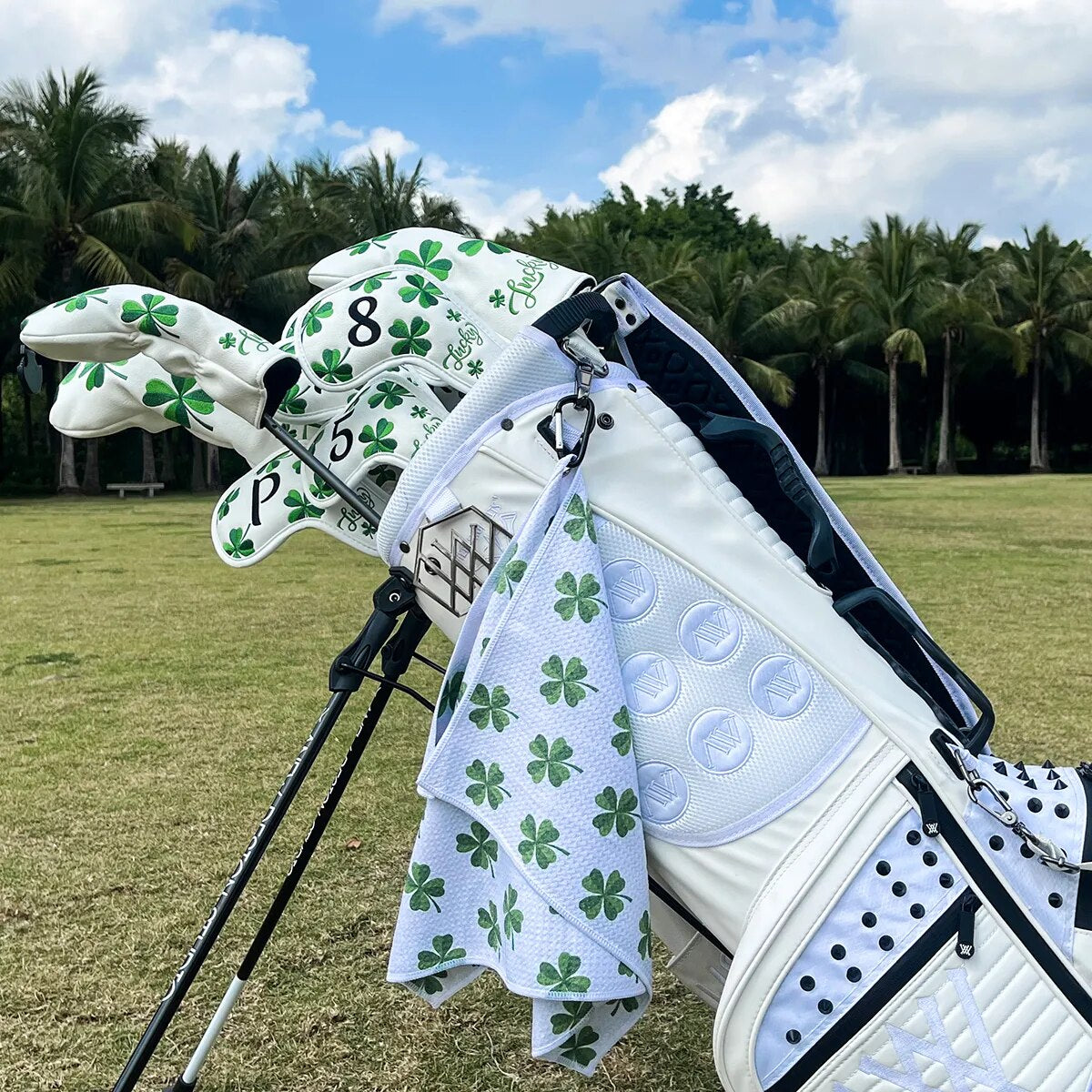 White & Green Lucky Microfiber Waffle Pattern with Clip