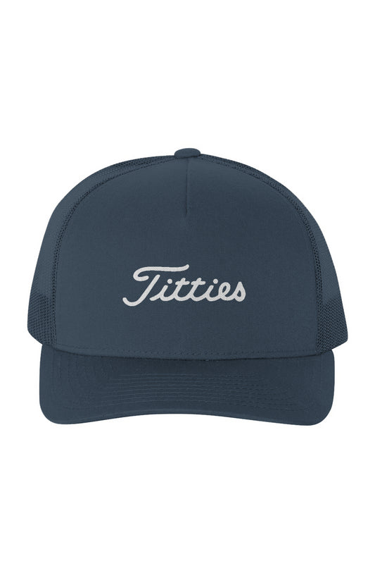 Navy Blue Titties Retro Trucker Golf Hat With Mesh Back 