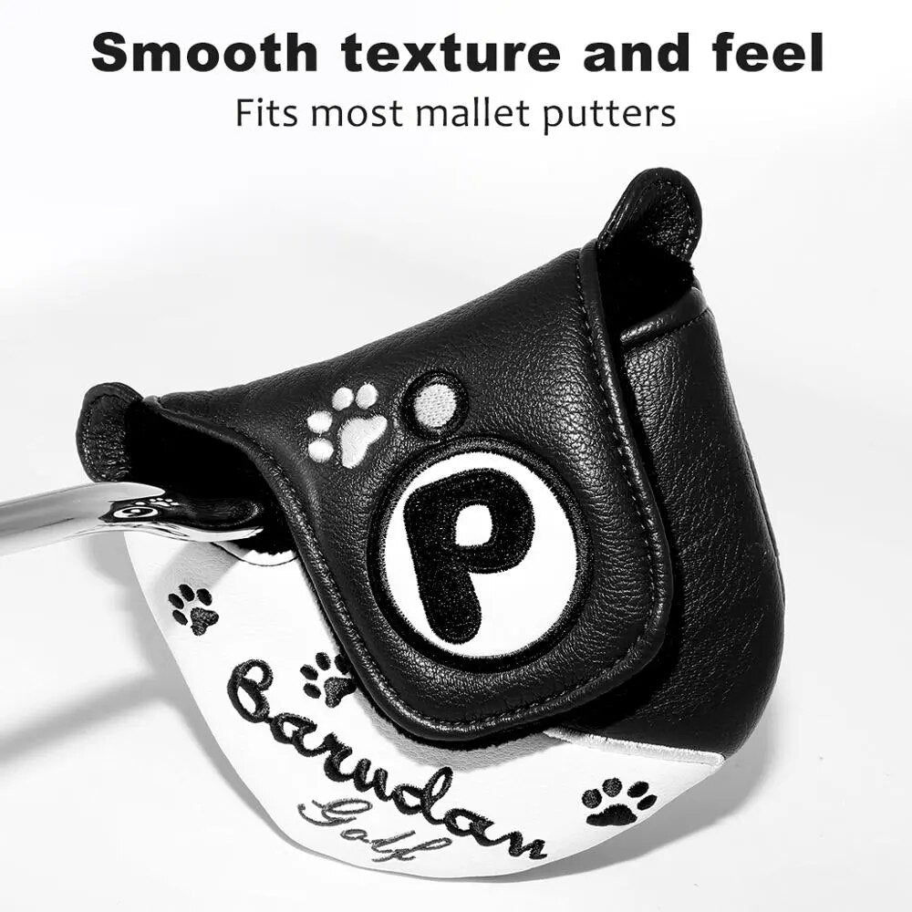 Black or Brown Leather Dog Golf Mallet Putter Head Cover with Magnetic Closure