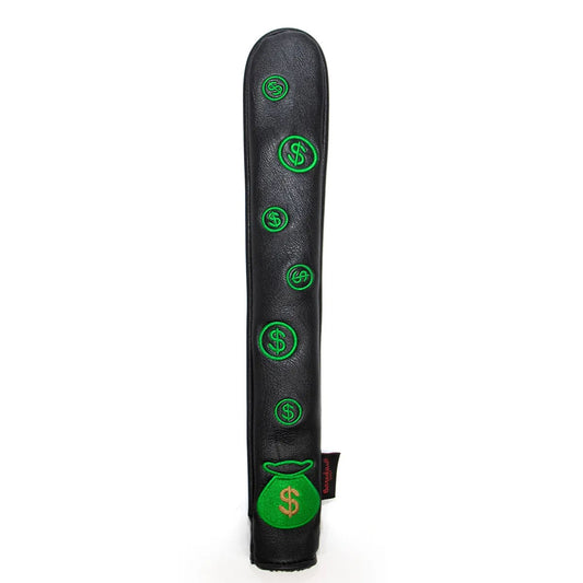 Dollar Sign Design Black Leather Golf Alignment Stick Cover