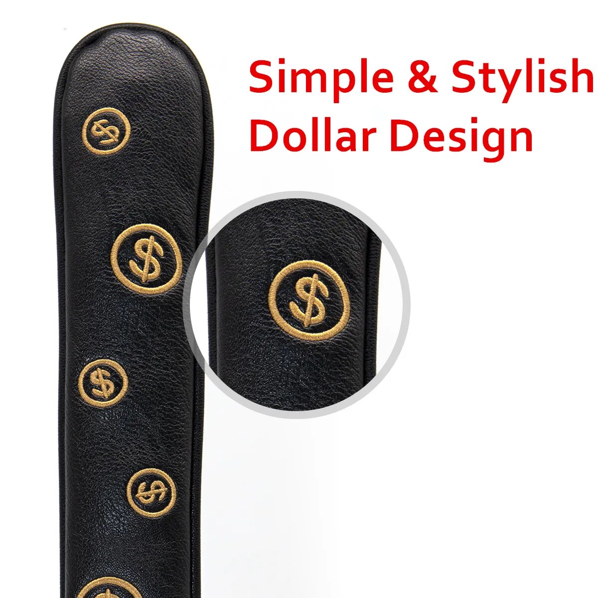 Black & Gold Dollar Sign Design Leather Golf Alignment Stick Cover