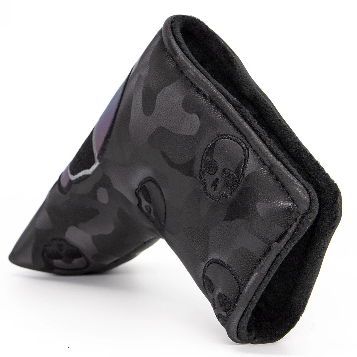 Black Camo Skulls Leather Golf Blade Putter Head Cover with Magnetic Closure