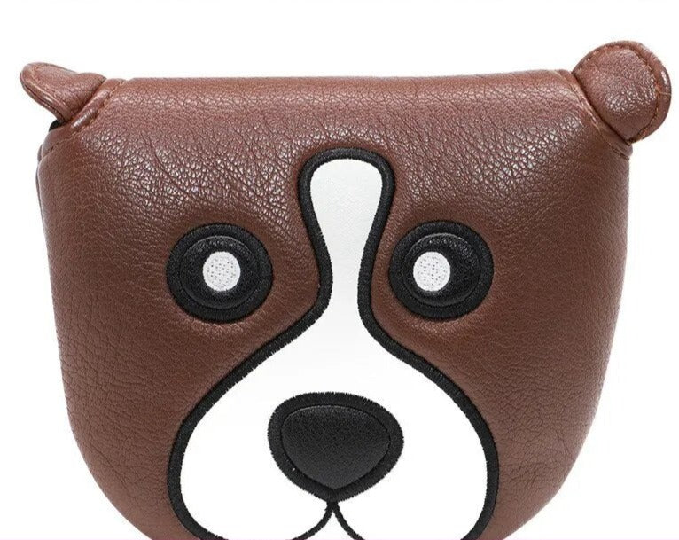 Black or Brown Leather Dog Golf Mallet Putter Head Cover with Magnetic Closure