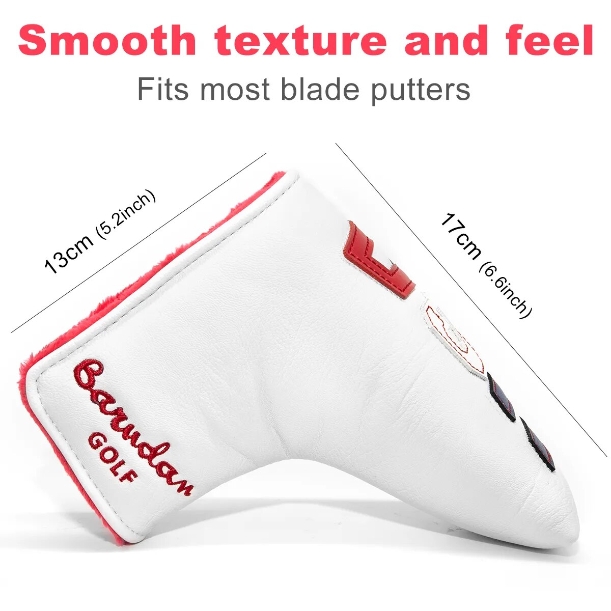 USA Embriodered White Leather Golf Blade Putter Head Cover With Magnetic Closure