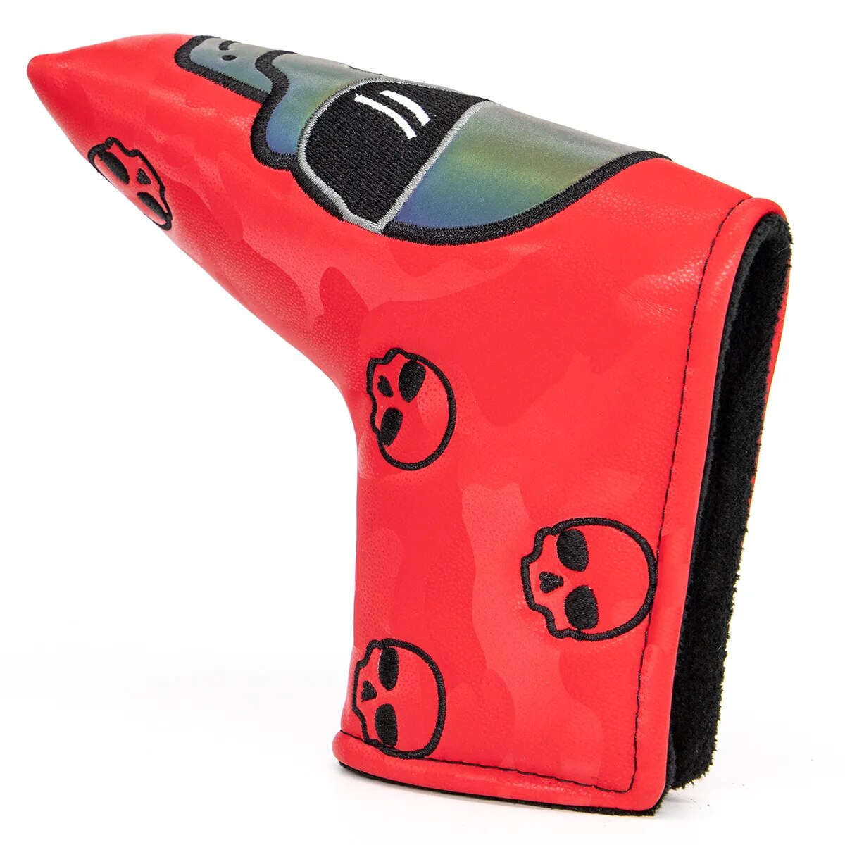 Red Leather Skull Golf Blade Putter Head Cover with Magnetic Closure