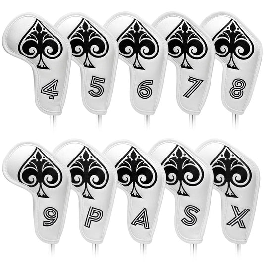 White Ace of Spades Leather Golf Iron Head Covers 10pcs