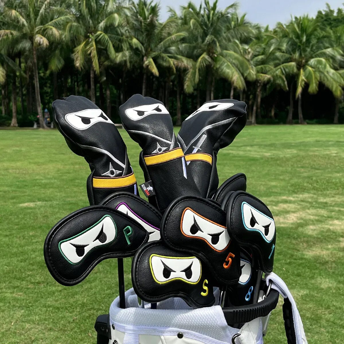 Black & Yellow Ninja Leather Golf Club Head Covers Driver, Wood, Hybrid, Iron, Mallet & Blade Putter