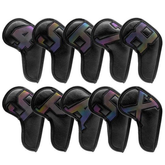 Black Waterproof Leather Number Golf Iron Head Covers 10pcs