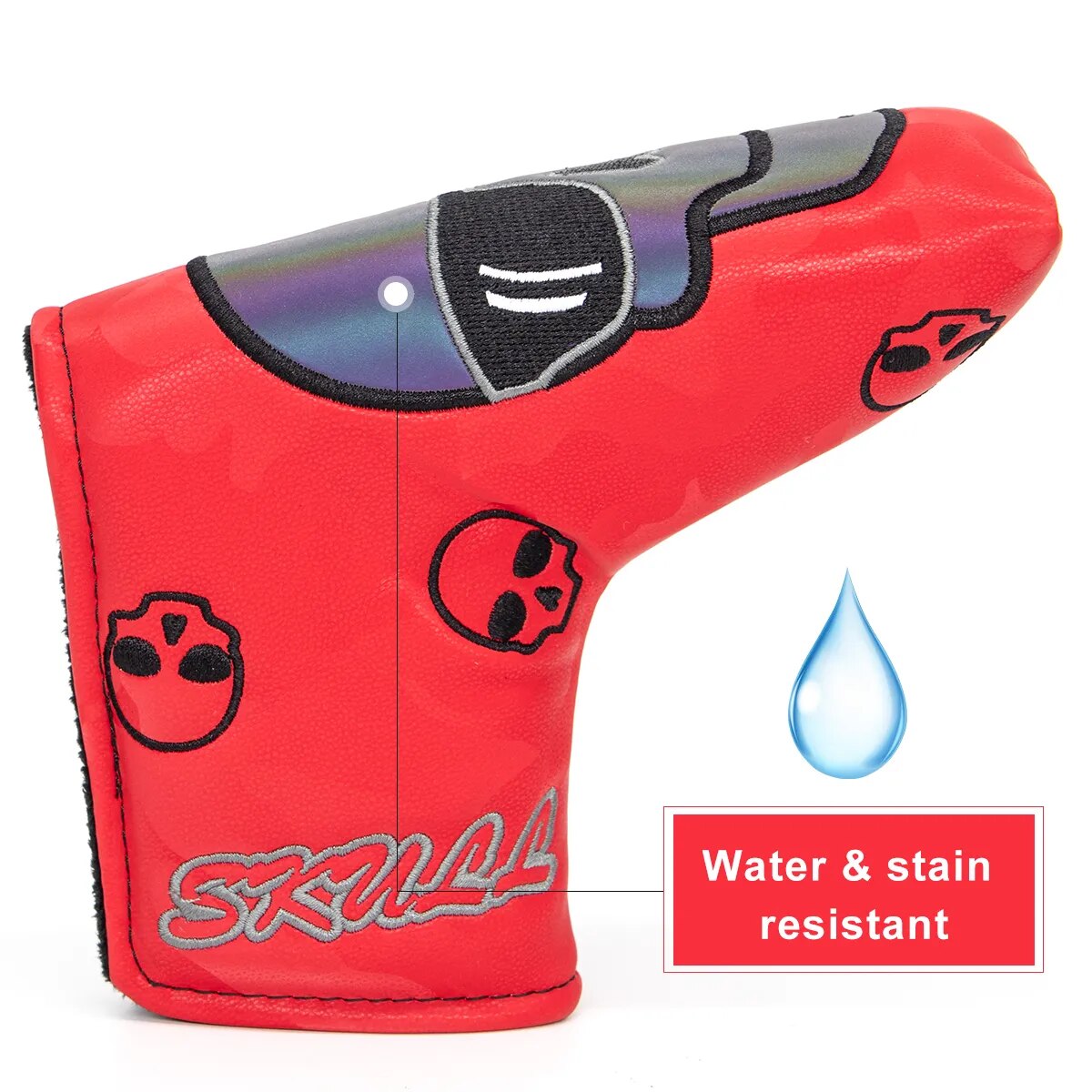 Red Leather Skull Golf Blade Putter Head Cover with Magnetic Closure