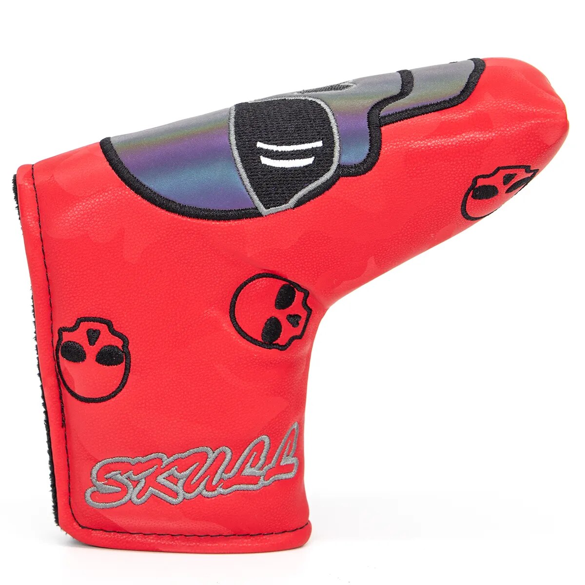 Red Leather Skull Golf Blade Putter Head Cover with Magnetic Closure