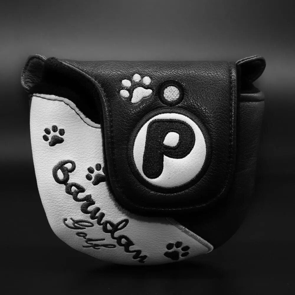 Black or Brown Leather Dog Golf Mallet Putter Head Cover with Magnetic Closure