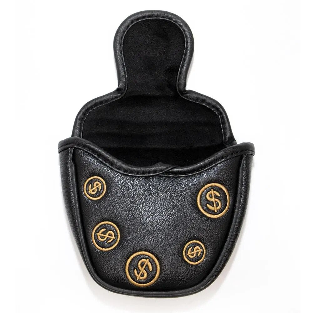 Black Leather Dollar Sign Design Mallet Putter Head Cover with Magnetic Closure