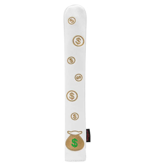 White & Gold Leather Dollar Sign Design Golf Alignment Stick Cover