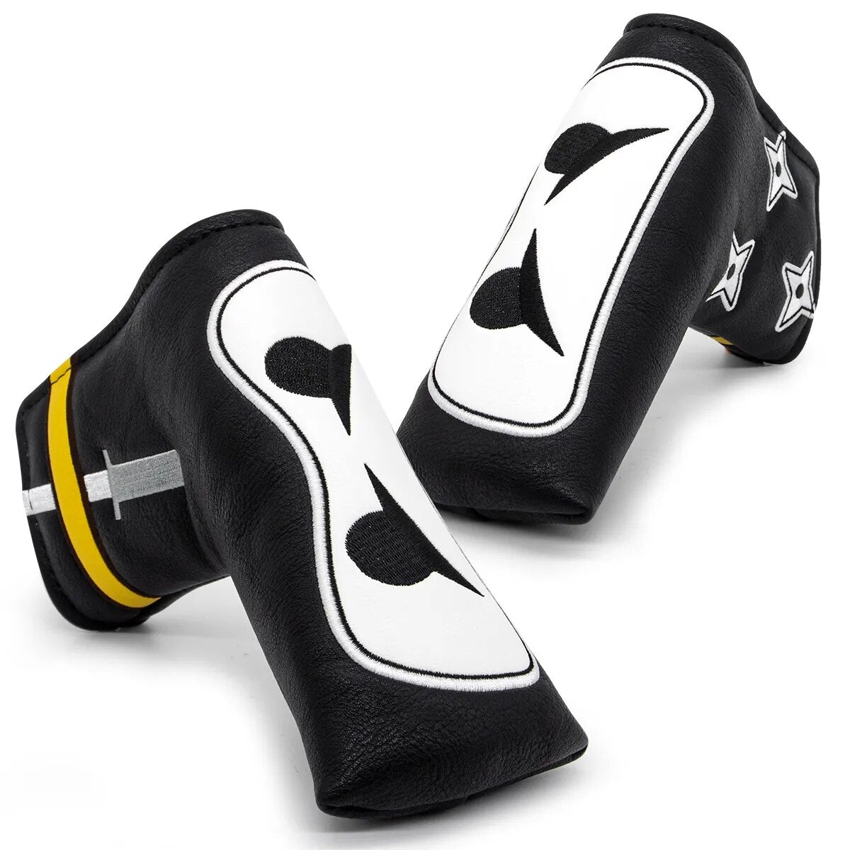 Black & Yellow Ninja Leather Golf Club Head Covers Driver, Wood, Hybrid, Iron, Mallet & Blade Putter