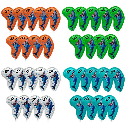 Colorful Sharks Leather Irons & Wedges Golf Club Head Covers 10pcs/set