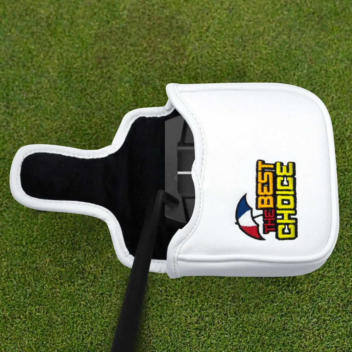 Arnold Palmer Umbrella Themed White Leather Golf Mallet Putter Head Cover with Magnetic Closure