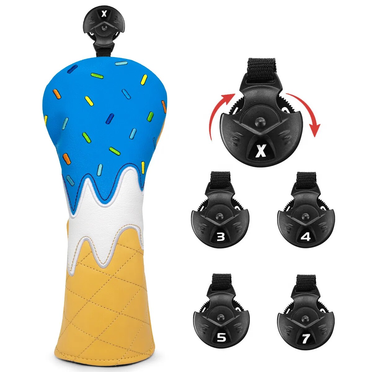 Cute Fun Ice Cream & Sprinkles Waffle Cone Leather Golf Club Head Covers Driver, Wood, Hybrid
