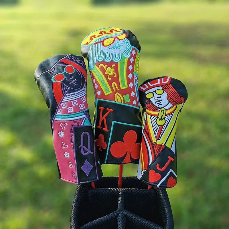 Playing Cards Leather Golf Club Head Covers Driver, Wood, Hybrid, Mallet & Blade Putters