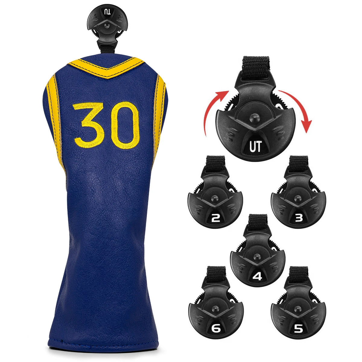 Simple Stephen Curry Blue & Yellow Leather Jersey Golf Club Head Covers Drivers, Woods, Hybrids