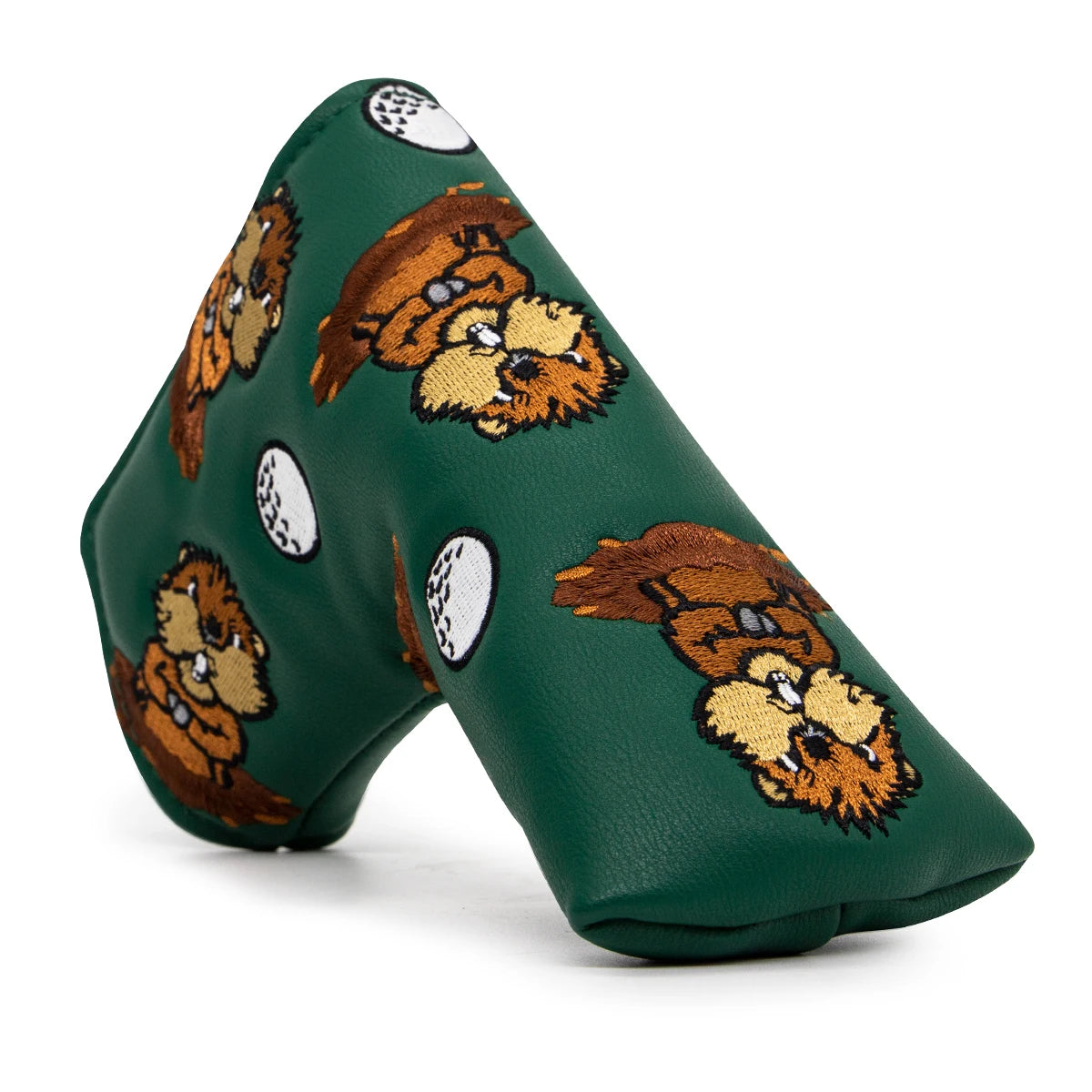 Green Leather Groundhog Embroidered Golf Club Headcovers for Drivers, Fairway Woods, Hybrids, & Putters