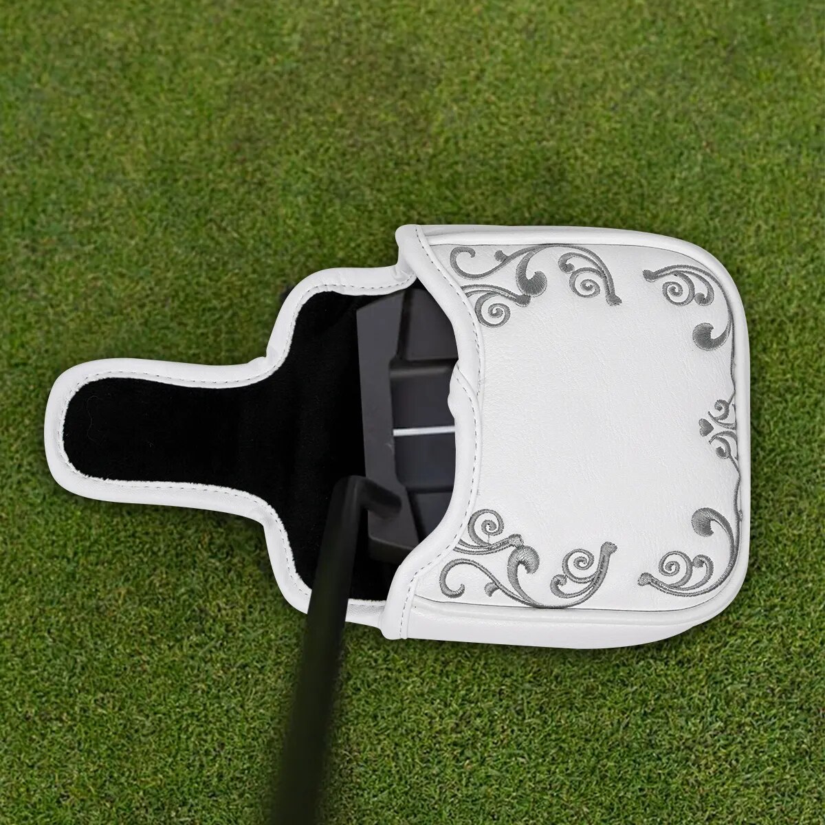 ACE Of Spades Playing Cards White & Black Leather Golf Mallet Putter Head Cover