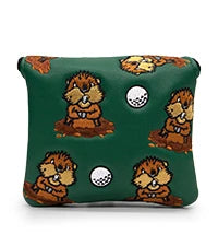 Green Leather Groundhog Embroidered Golf Club Headcovers for Drivers, Fairway Woods, Hybrids, & Putters