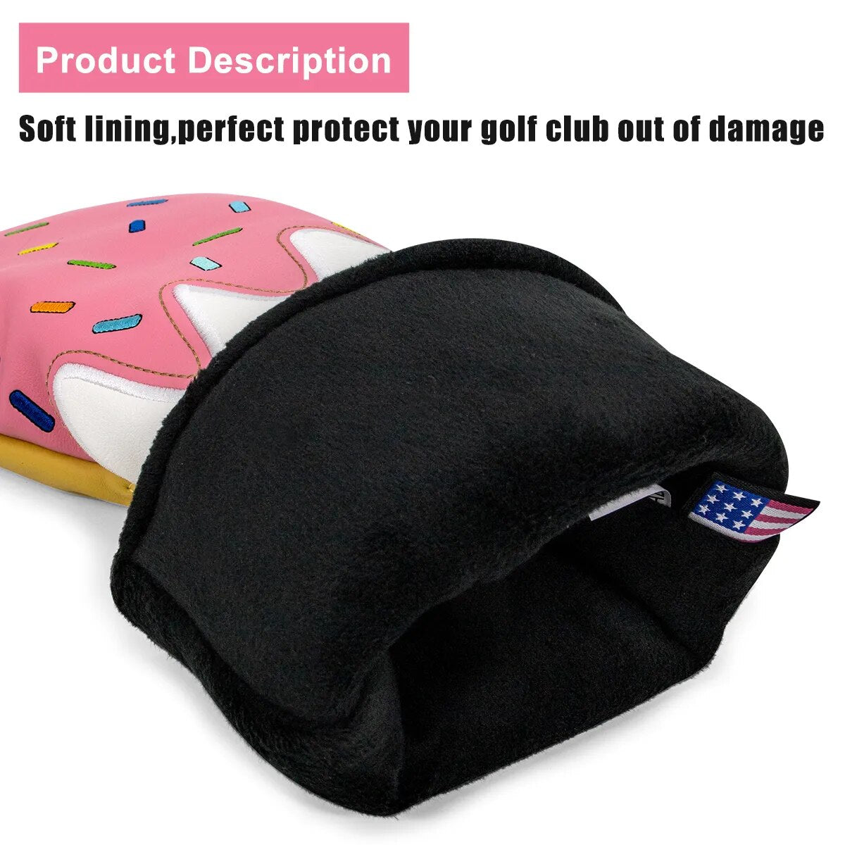 Cute Fun Ice Cream & Sprinkles Waffle Cone Leather Golf Club Head Covers Driver, Wood, Hybrid