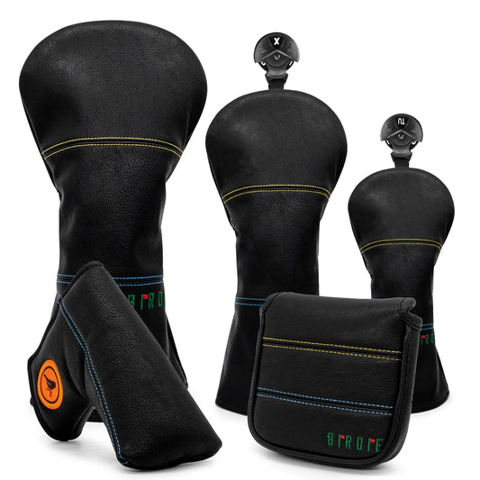 Simple Black Leather Birdie Golf Club Head Covers Driver, Wood, Hybrid, Mallet & Blade Putter