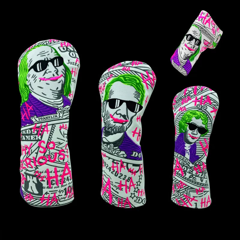 The Joker Dollar Bill Themed Leather Golf Club Head Covers Driver, Wood, Hybrid, Blade Putter