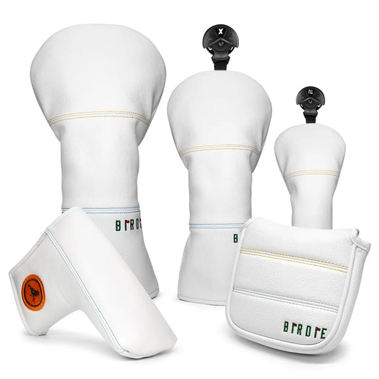 Simple White Leather Birdie Golf Club Head Covers Driver, Wood, Hybrid, Mallet & Blade Putter