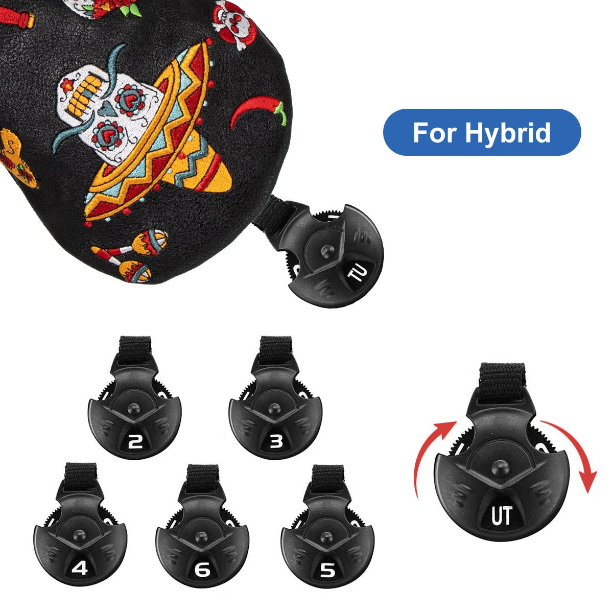 Fiesta Skull Themed Black Leather Golf Club Head Covers Drivers, Woods, Hybrids, Putters