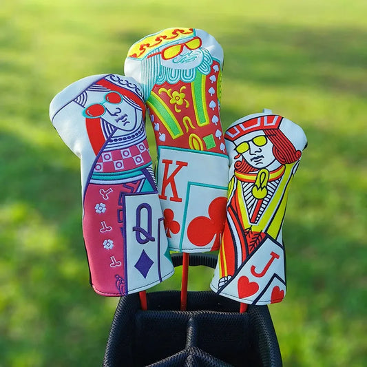 Playing Cards Leather Golf Club Head Covers Driver, Wood, Hybrid, Mallet & Blade Putters