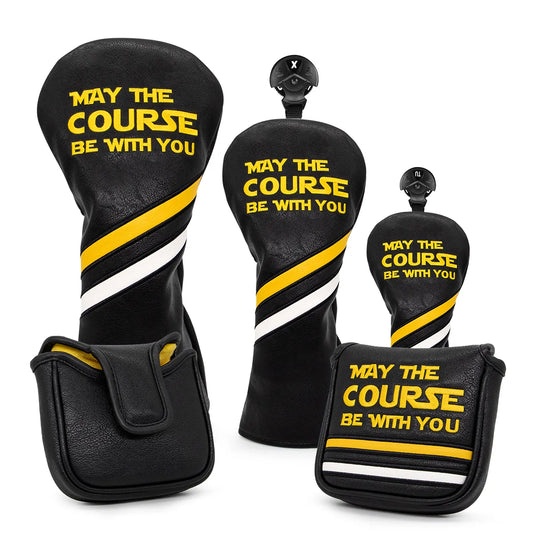 Star Wars May The Force Be With You Black & Yellow Embriodered Leather Golf Club Head Covers Driver, Wood, Hybrid, Mallet Putter