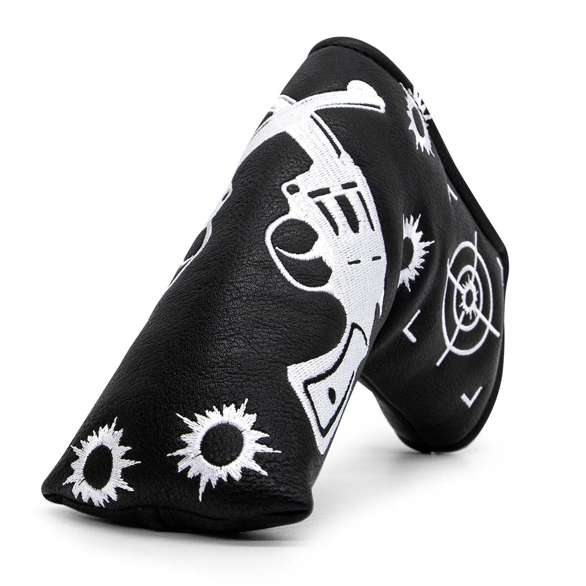 "One Putt" Black Leather Golf Blade Putter Head Cover with Magnetic Closure