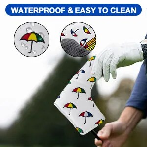 Arnold Palmer Umbrella Themed White Leather Golf Blade Putter Head Cover with Magnetic Closure