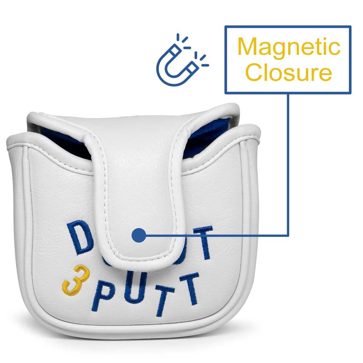 Funny "Do Not 3 Putt" White Leather Golf Mallet & Blade Putter Head Covers with Magnetic Closure