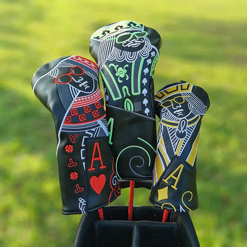 Playing Cards Leather Golf Club Head Covers Driver, Wood, Hybrid, Mallet & Blade Putters