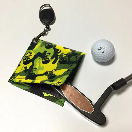 Mini Sqaure Golf Club & Golf Ball Towel With Retractable Keychain