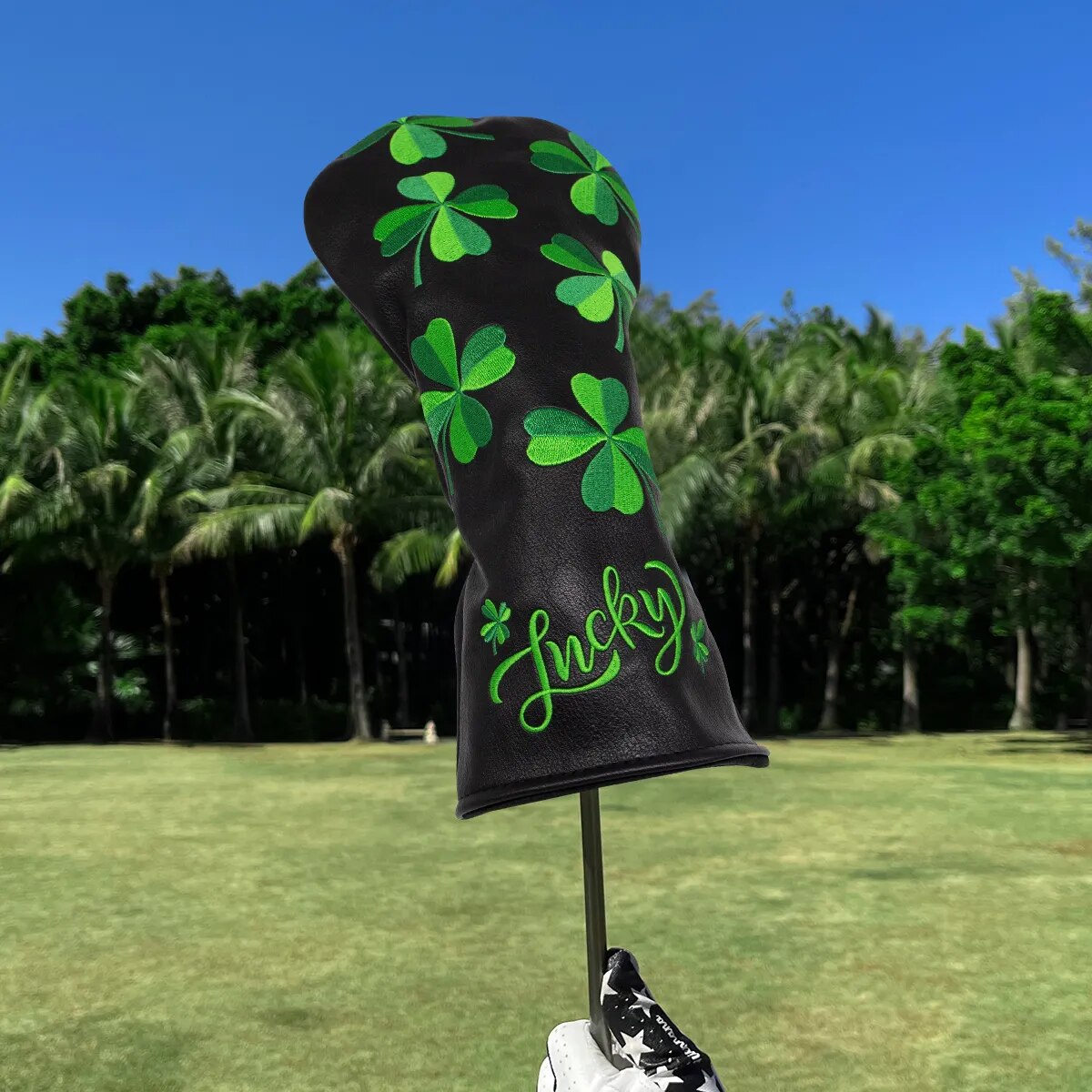 Black Lucky Themed Leather Golf Club Head Covers Driver, Wood, Hybrid, Mallet & Blade Putter