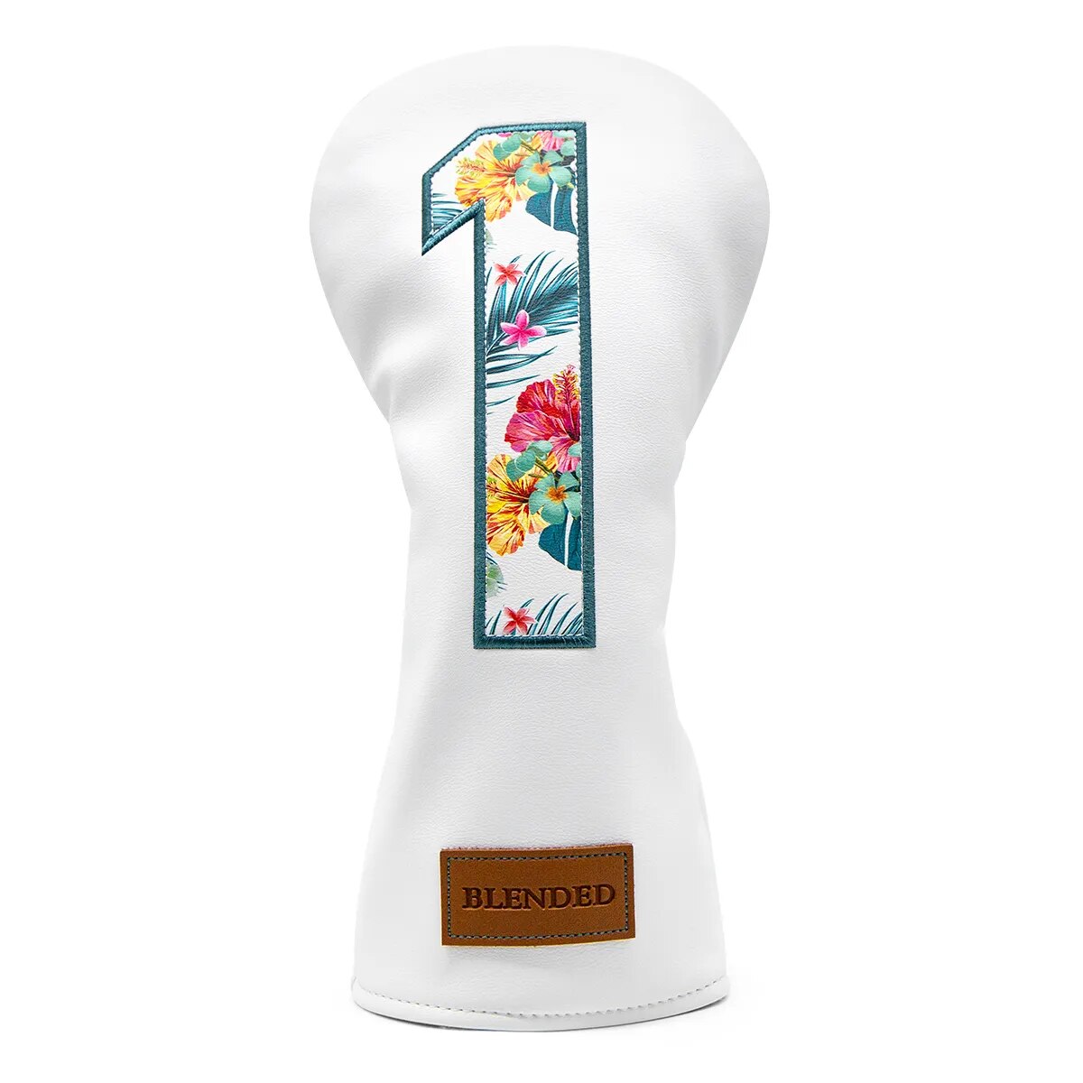 Hawaiian Tropical Themed White Leather Golf Club Head Cover Driver, 3 wood, 5 wood, Hybrid