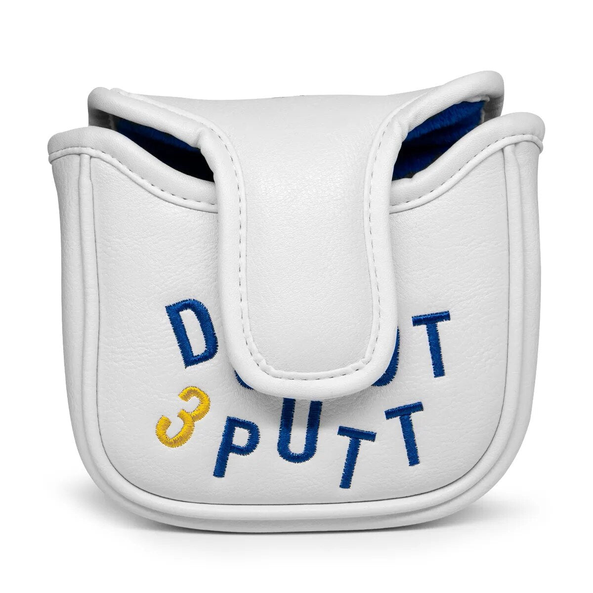 Funny "Do Not 3 Putt" White Leather Golf Mallet & Blade Putter Head Covers with Magnetic Closure