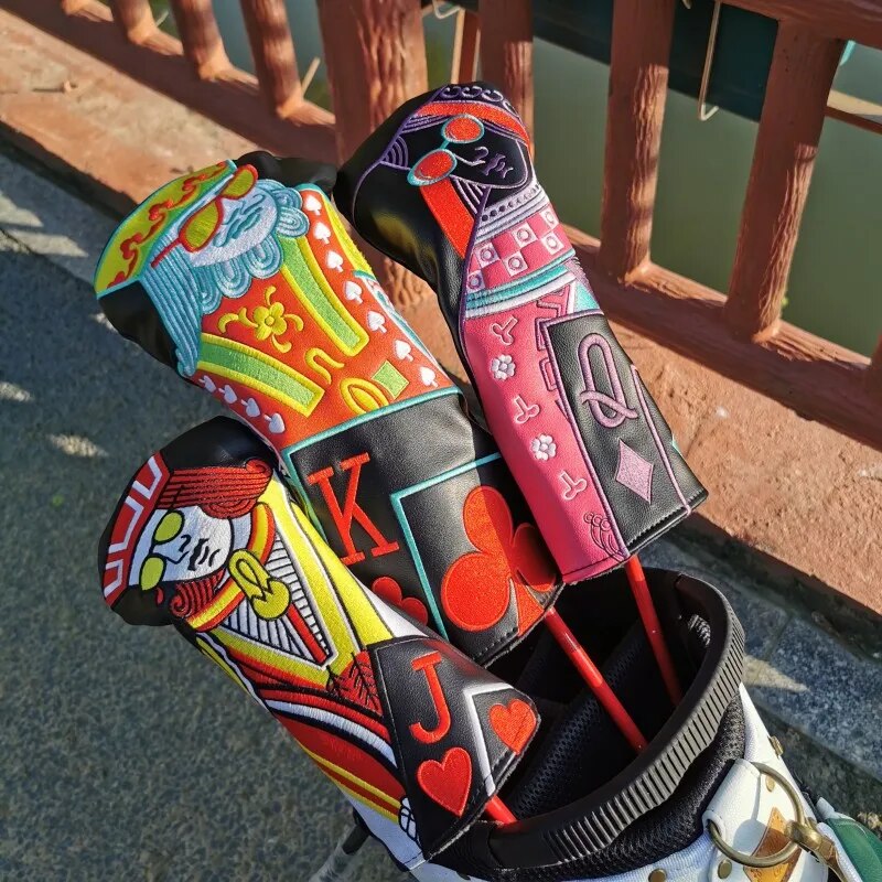 Playing Cards Leather Golf Club Head Covers Driver, Wood, Hybrid, Mallet & Blade Putters